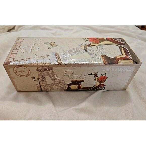 Elegant Storage Box Beige & Silver Paris Eiffel Tower Theme apprx 11.5 x 4.5 x4" - Picture 7 of 9